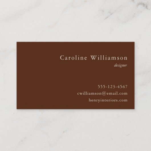 Minimalistische Earthy Brown Elegant Professional Visitekaartje (Voorkant)