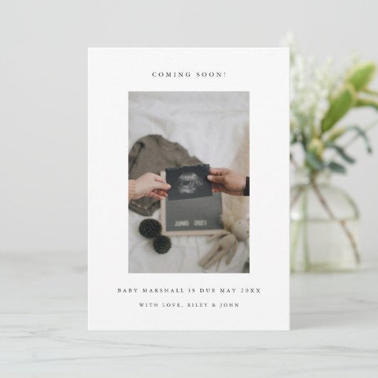 Minimalistische echografie Foto Nieuwe Baby Zwange Aankondiging (Staand voorkant)