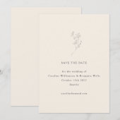Minimalistische Ecru Bloem Lijn Kunst Elegante Tro Save The Date (Voorkant / Achterkant)