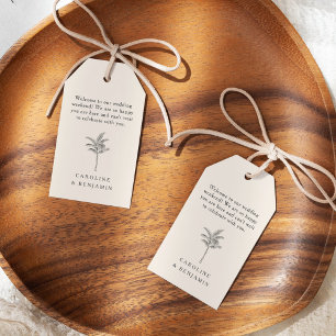Minimalistische Ecru Palm Tree Custom bruiloft Wel Cadeaulabel