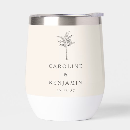 Minimalistische Ecru Palm Tree lijn Art Custom Bru (Links)