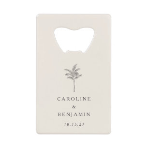 Minimalistische Ecru Palm Tree lijn Art Custom Bru Creditkaart Flessenopener
