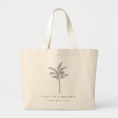 Minimalistische Ecru Palm Tree lijn Art Custom Bru Grote Tote Bag (Voorkant)