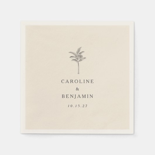 Minimalistische Ecru Palm Tree lijn Art Custom Bru Servet (Voorkant)