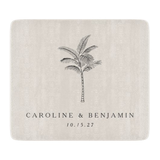 Minimalistische Ecru Palm Tree lijn Art Custom Bru Snijplank (Voorkant)
