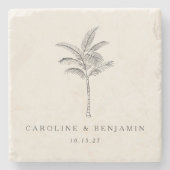 Minimalistische Ecru Palm Tree lijn Art Custom Bru Stenen Onderzetter (Voorkant)