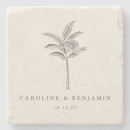 Minimalistische Ecru Palm Tree lijn Art Custom Bru Stenen Onderzetter (Voorkant)