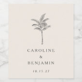 Minimalistische Ecru Palm Tree lijn Art Custom Bru Wijn Etiket (Enkel label)