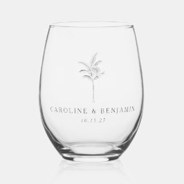 Minimalistische Ecru Palm Tree lijn Art Custom Bru Wijnglas Zonder Voet
