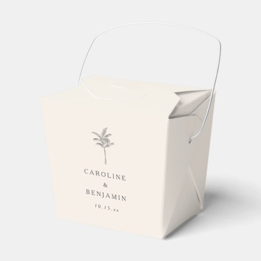 Minimalistische Ecru Palmboom Lijnkunst Aangepaste Bedankdoosjes (Voorkant Zijde)