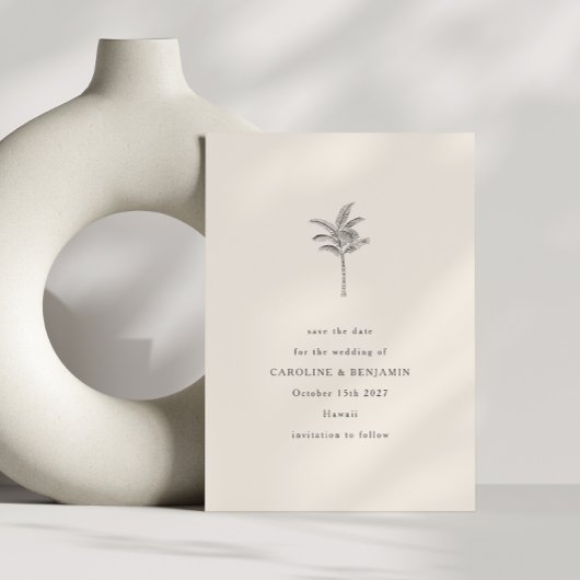 Minimalistische Ecru Palmboom Lijnkunst Elegante T Save The Date