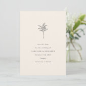 Minimalistische Ecru Palmboom Lijnkunst Elegante T Save The Date (Staand voorkant)