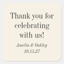 Minimalistische Ecru Zwart Elegant Bruiloft Dank u Vierkante Sticker