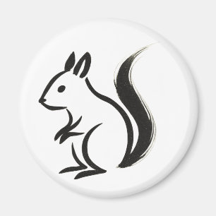 Minimalistische Eekhoorn – Inktborstel Dier op mag Magneet