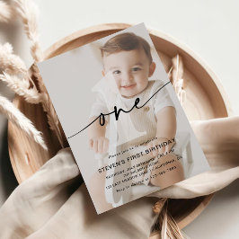 Minimalistische Eén Foto Eerste Verjaardag Kaart