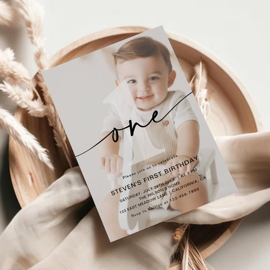 Minimalistische Eén Foto Eerste Verjaardag Kaart