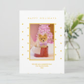 Minimalistische één foto gouden gele stippen  feestdagenkaart (Staand voorkant)