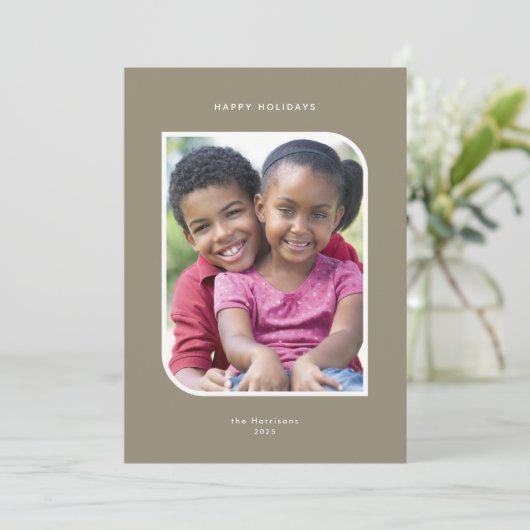 Minimalistische een foto kerstkaart | Olijfbruin (Staand voorkant)