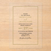 Minimalistische Eenvoudig Goud Duidelijke Transpar Acryl Uitnodigingen (Voorkant)