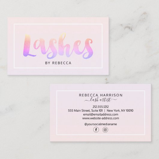 Minimalistische eenvoudig roze regenboog wimpers t visitekaartje (Voorkant / Achterkant)