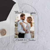 Minimalistische Eenvoudig Script Hart Foto Boog We Acryl Uitnodigingen