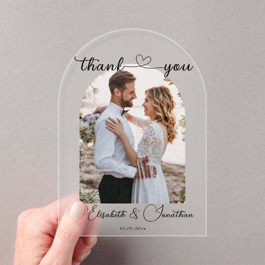 Minimalistische Eenvoudig Script Hart Foto Boog We Acryl Uitnodigingen (Insitu (Draagbaar))