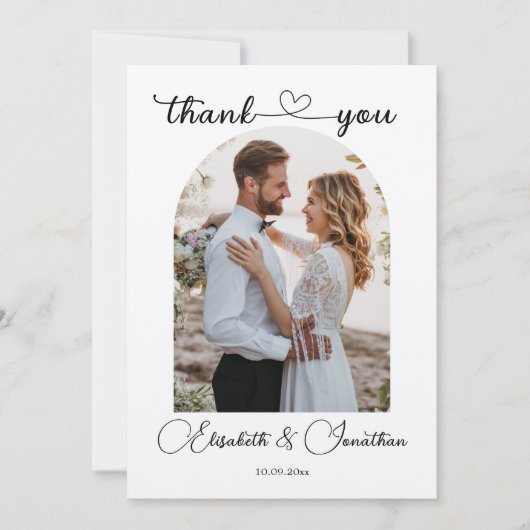 Minimalistische Eenvoudig Script Hart Foto Boog We Bedankkaart (Voorkant)