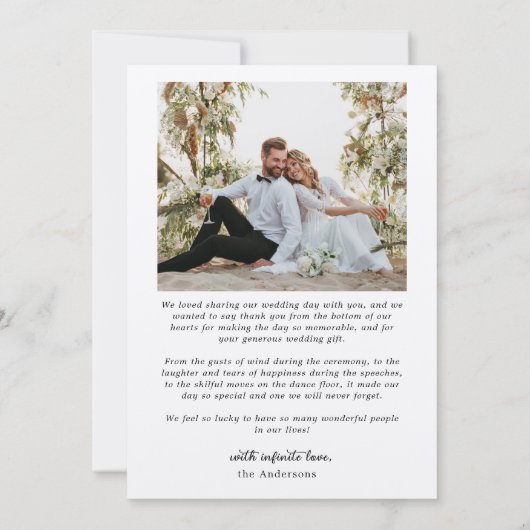 Minimalistische Eenvoudig Script Hart Foto Boog We Bedankkaart (Achterkant)