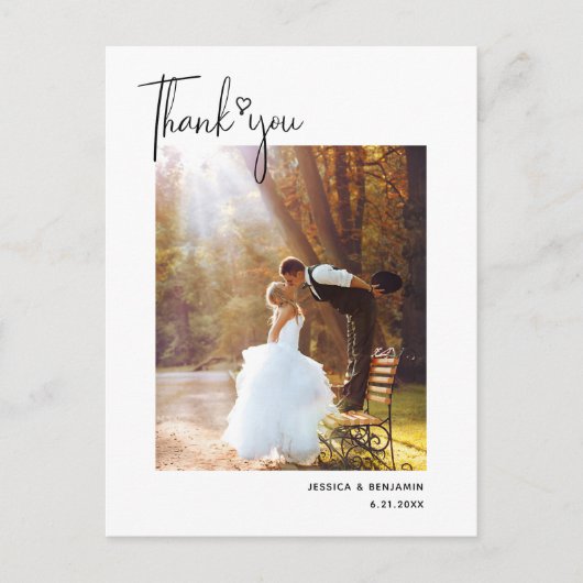 Minimalistische Eenvoudig Script Hart Wedding Dank Briefkaart (Voorkant)