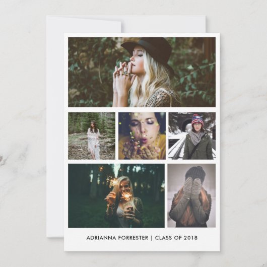 Minimalistische eenvoudige Afstuderen zes foto's Kaart (Voorkant)