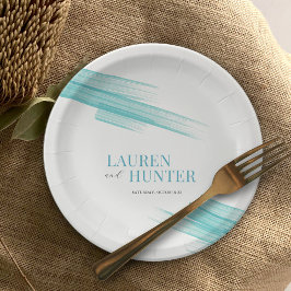 Minimalistische eenvoudige aqua-inktstrepen bruilo papieren bordje