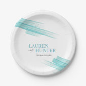 Minimalistische eenvoudige aqua-inktstrepen bruilo papieren bordje (Voorkant)