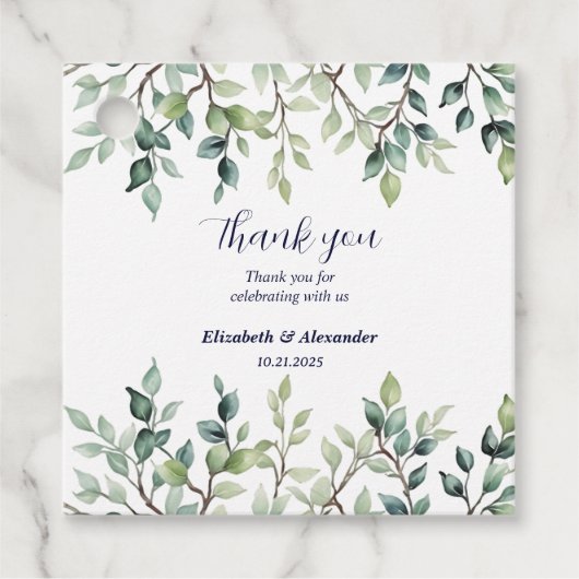 Minimalistische Eenvoudige  bladeren bruiloft Bedankjes Labels (Voorkant)