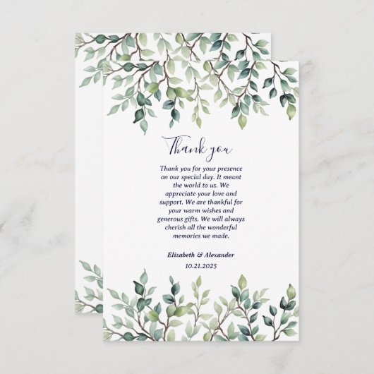Minimalistische Eenvoudige bladeren bruiloft Bedankkaart (Voorkant / Achterkant)
