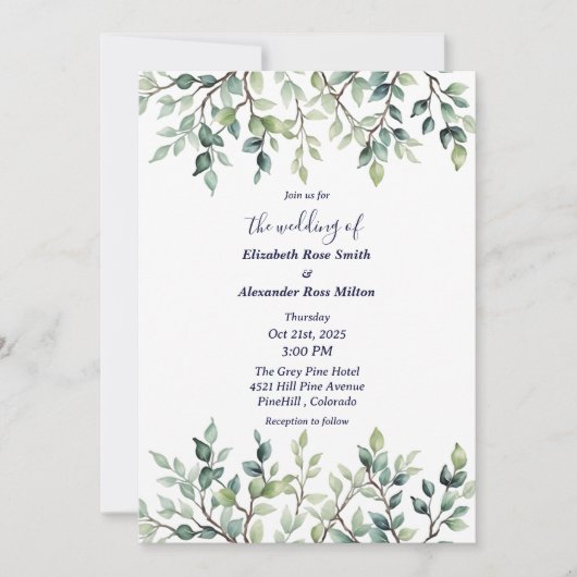 Minimalistische Eenvoudige  bladeren bruiloft Kaart (Voorkant)