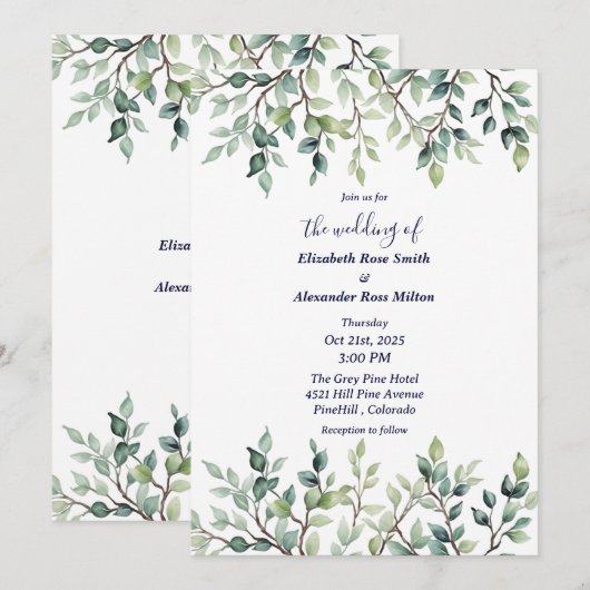 Minimalistische Eenvoudige  bladeren bruiloft Kaart (Voorkant / Achterkant)