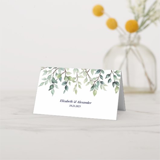 Minimalistische Eenvoudige  bladeren bruiloft Plaatskaartje (Achterkant)