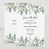 Minimalistische Eenvoudige bladeren bruiloft Save The Date (Voorkant / Achterkant)