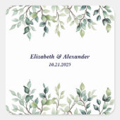 Minimalistische Eenvoudige  bladeren bruiloft Vierkante Sticker (Voorkant)