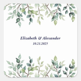 Minimalistische Eenvoudige  bladeren bruiloft Vierkante Sticker