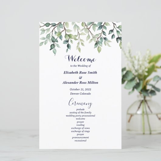 Minimalistische Eenvoudige  Bladeren Trouwprogramm (Staand voorkant)