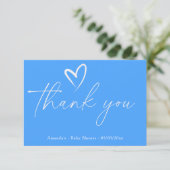 Minimalistische Eenvoudige Blauwe Baby shower beda Bedankkaart (Staand voorkant)