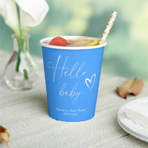 Minimalistische Eenvoudige Blauwe Hallo Baby Papieren Bekers