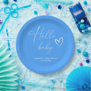 Minimalistische Eenvoudige Blauwe Hallo Baby Papieren Bordje