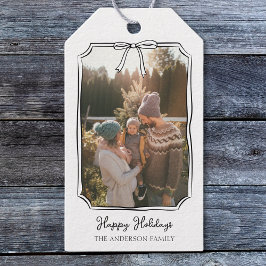 Minimalistische Eenvoudige Boog Zwart-Wit Familief Cadeaulabel