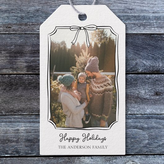 Minimalistische Eenvoudige Boog Zwart-Wit Familief Cadeaulabel