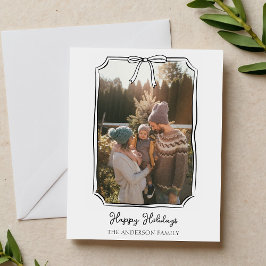 Minimalistische Eenvoudige Boog Zwart-Wit Familief Feestdagenkaart