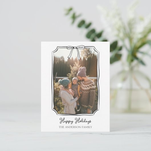 Minimalistische Eenvoudige Boog Zwart-Wit Familief Feestdagenkaart (Staand voorkant)