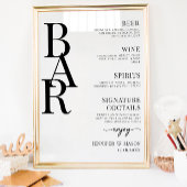 Minimalistische eenvoudige bruiloft bar menu teken poster