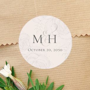 Minimalistische eenvoudige bruiloft Monogram Blush Ronde Sticker